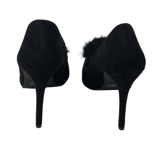 New York & Co black faux suede pompom pump heels shoes size 10 - Picture 2 of 16